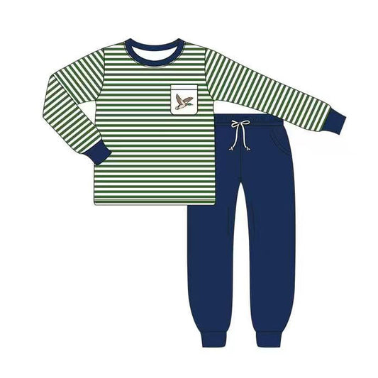 10.23 (Pre Order) No moq BLP1351 PRE-ORDER Baby Boys Stripe Ducks Top Pockets Jogger Pants Clothes Sets