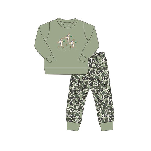10.27 BLP1358 Pre order No Moq Baby Boys Ducks Top Green Camo Pockets Pants Hunting Clothes Sets