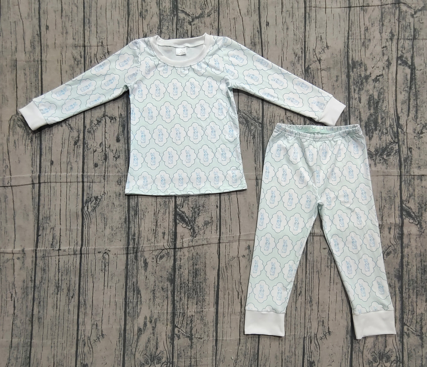 11.13 BLP1359 Sample No Moq Baby Boys Blue Rabbits Eggs Checked Top Pants Easter Pajamas Sets