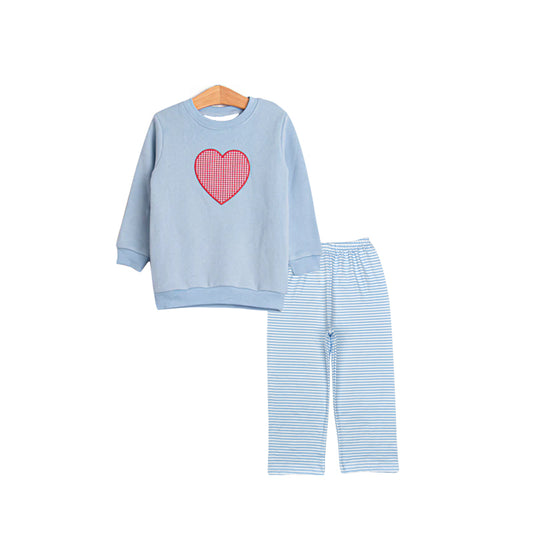10.27 BLP1361 Pre order No Moq Baby Boys Red Checked Hearts Top Blue Stripe Pant Valentine Clothes Sets
