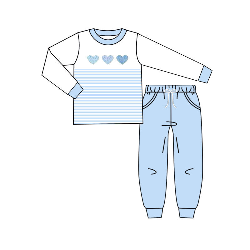 10.28 BLP1365 Pre order No Moq Baby Boys Blue Hearts Top Pockets Jogger Pants Valentine Clothes Sets