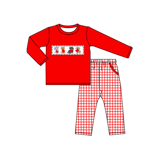 10.29 BLP1373 Pre order No Moq Baby Boys Red Long Sleeve Top Pants Clothes Sets