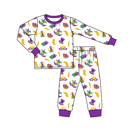 11.4 BLP1379 Pre order No Moq Baby Boys Masks Anchors Top Pants Mardigras Pajamas Sets