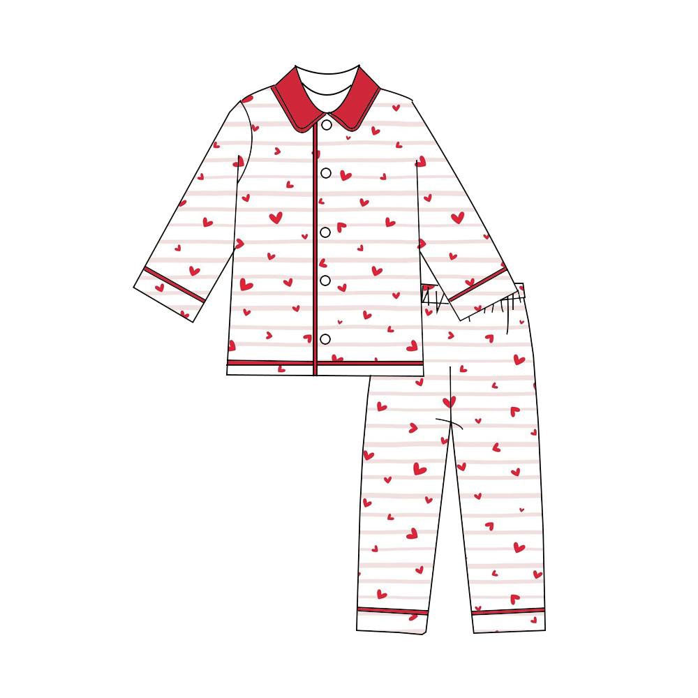 11.10 BLP1387 Pre order No Moq Baby Boys Hearts Stripes Button Pants Valentines Pajamas Sets