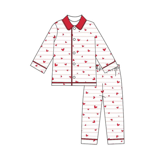 11.10 BLP1387 Pre order No Moq Baby Boys Hearts Stripes Button Pants Valentines Pajamas Sets