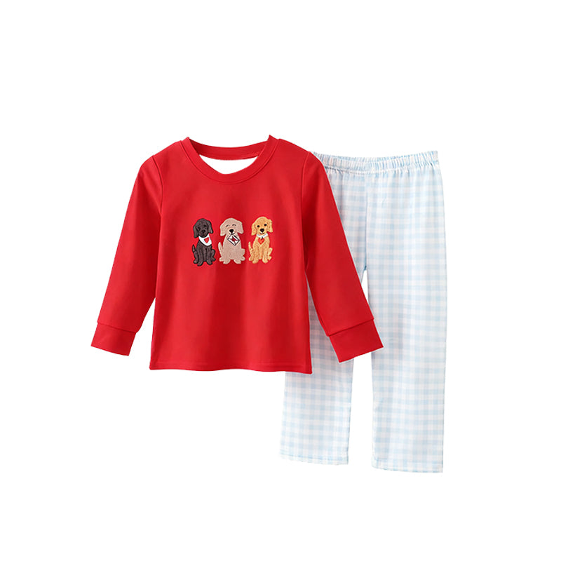 11.14 BLP1394 Pre order No Moq Baby Boys Hearts Dogs To Checked Pants Valentines Clothes Sets