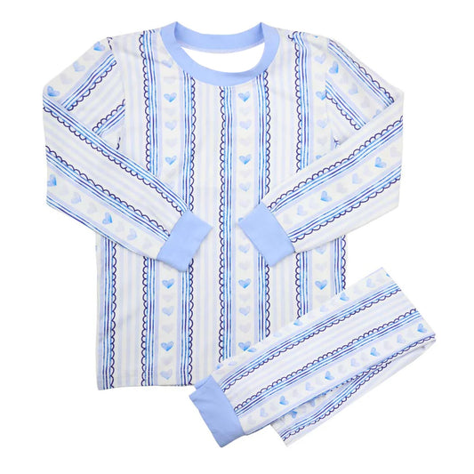 11.18 BLP1399 Pre order No Moq Baby Boys Blue Hearts Stripe Top Pants Valentines Pajamas Sets