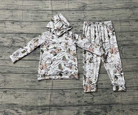 1.14 BLP1400 Smple No Moq Baby Boys Southern Leaves Camo Pockets Hoodie Jogger Clothes Sets