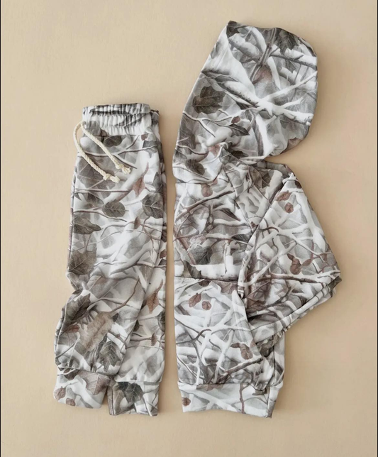11.19 BLP1400 Pre order No Moq Baby Boys Southern Leaves Camo Pockets Hoodie Jogger Clothes Sets