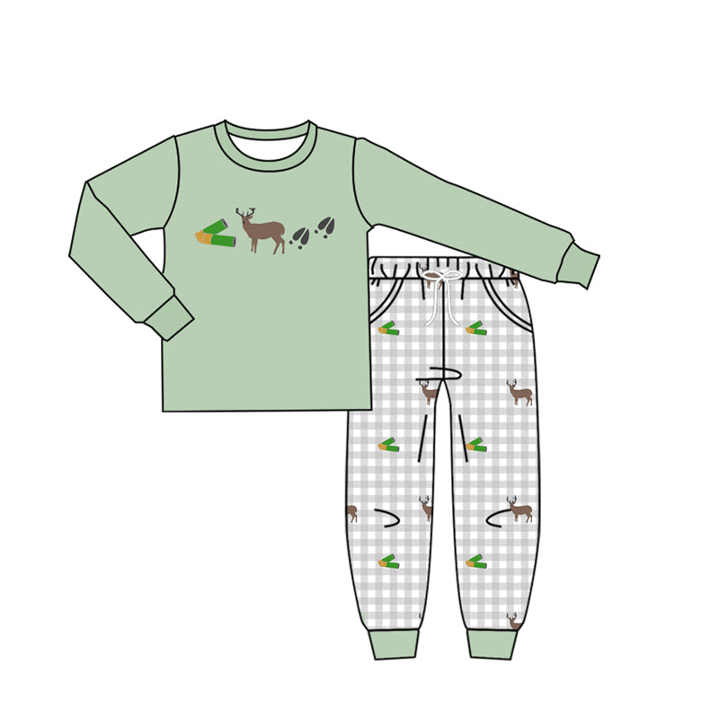 4.16 Pre order No Moq Baby Boys Aqua Ducks Checked Top Pockets Jogger Hunting Clothes Sets