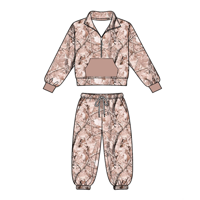 4.18 Pre order No Moq Baby Boys Southern Camo Zip Pocket Pullovers Jogger Pant Clothes Sets
