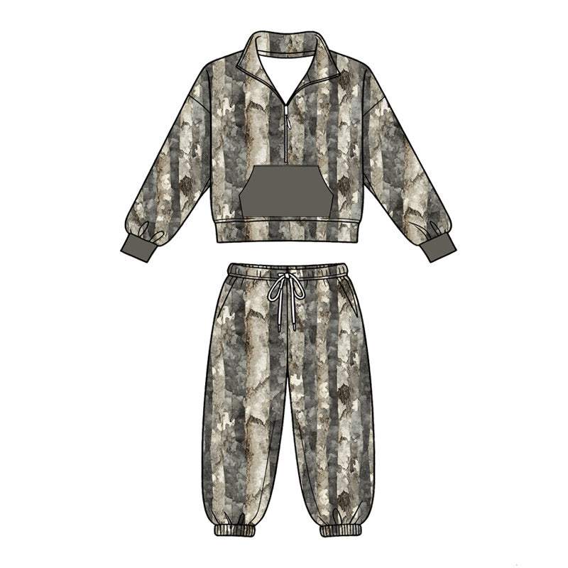 4.18 Pre order No Moq Baby Boys Southern Camo Zip Pocket Pullovers Jogger Pant Clothes Sets