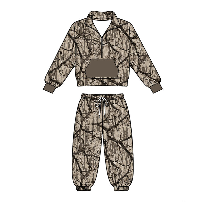 4.18 Pre order No Moq Baby Boys Southern Camo Zip Pocket Pullovers Jogger Pant Clothes Sets