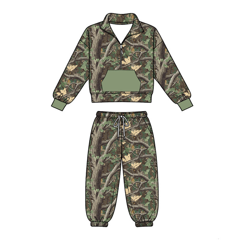 4.18 Pre order No Moq Baby Boys Southern Camo Zip Pocket Pullovers Jogger Pant Clothes Sets
