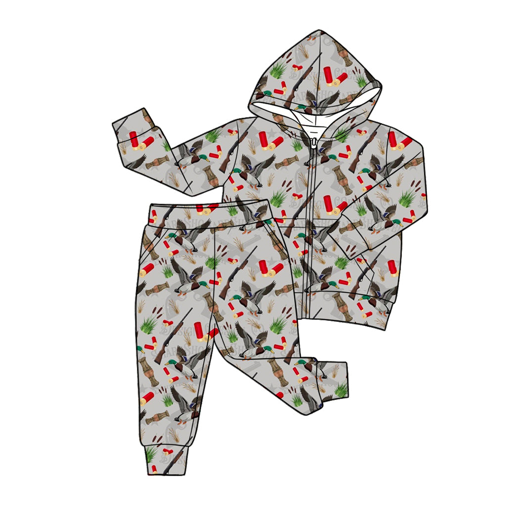 4.20 Pre order No Moq Baby Boys Camo Deer Pocket Zip Hoodies Jogger Pant Hunting Clothes Sets