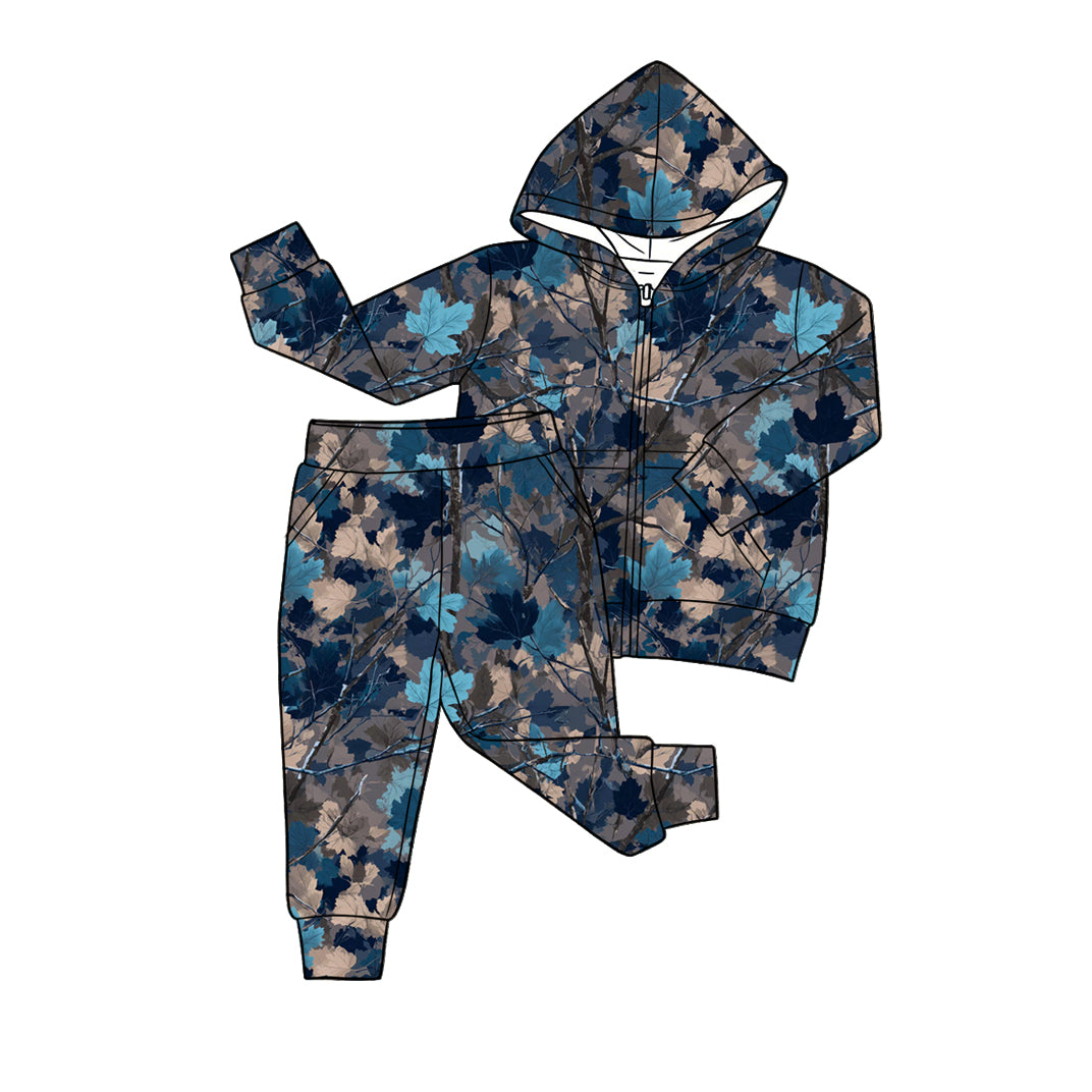4.20 Pre order No Moq Baby Boys Camo Deer Pocket Zip Hoodies Jogger Pant Hunting Clothes Sets