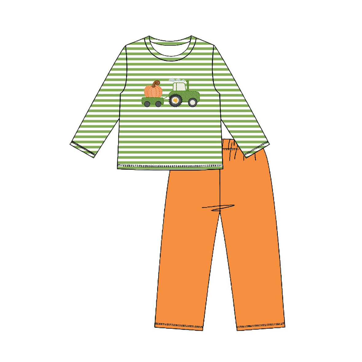 4.23 Pre order No Moq Baby Boys Green Striped Pumpkin Corn Pattern Top Pant Romper Set