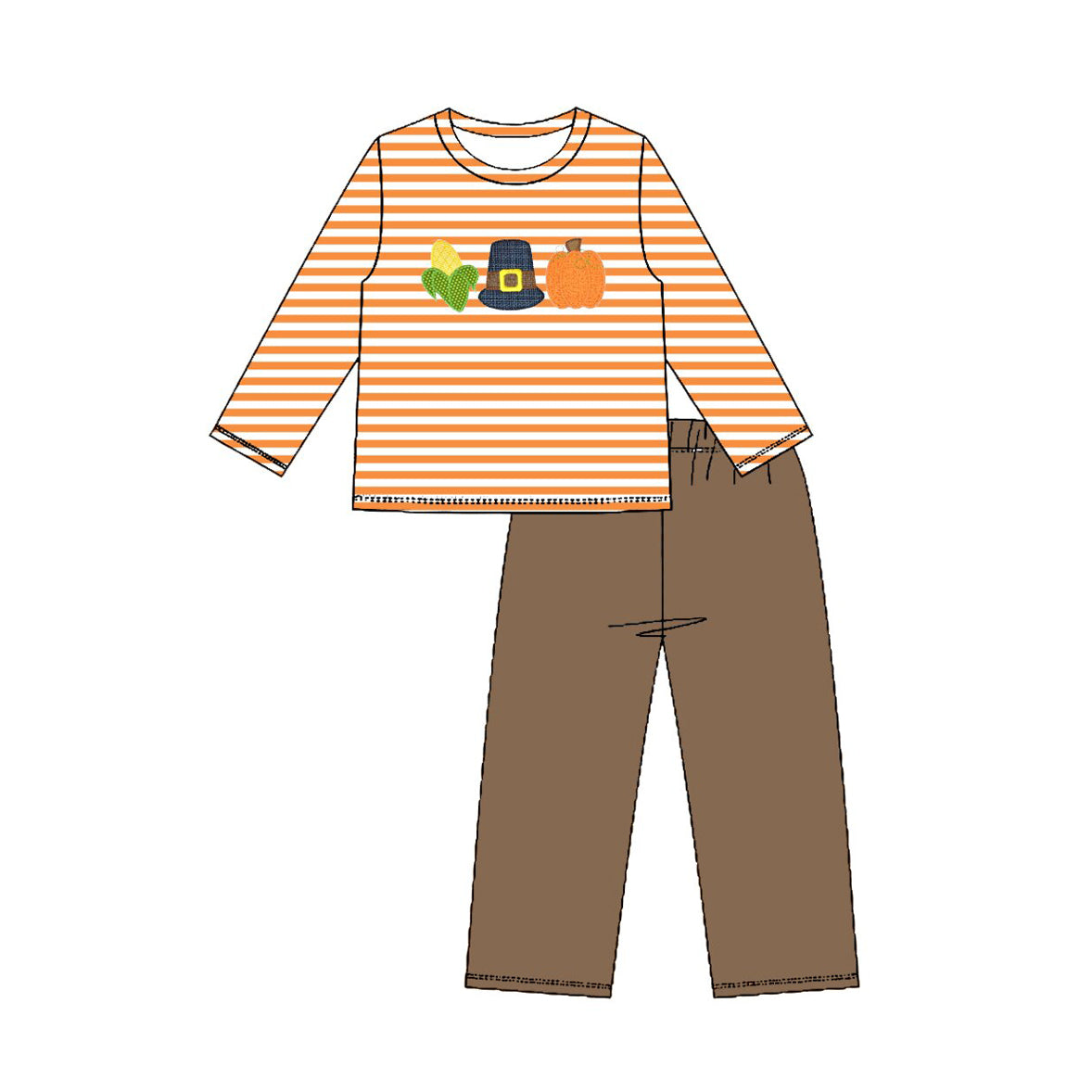 4.23 Pre order No Moq Baby Boys Lovely Orange Striped Pumpkin Corn Pattern Top Pant Romper Set