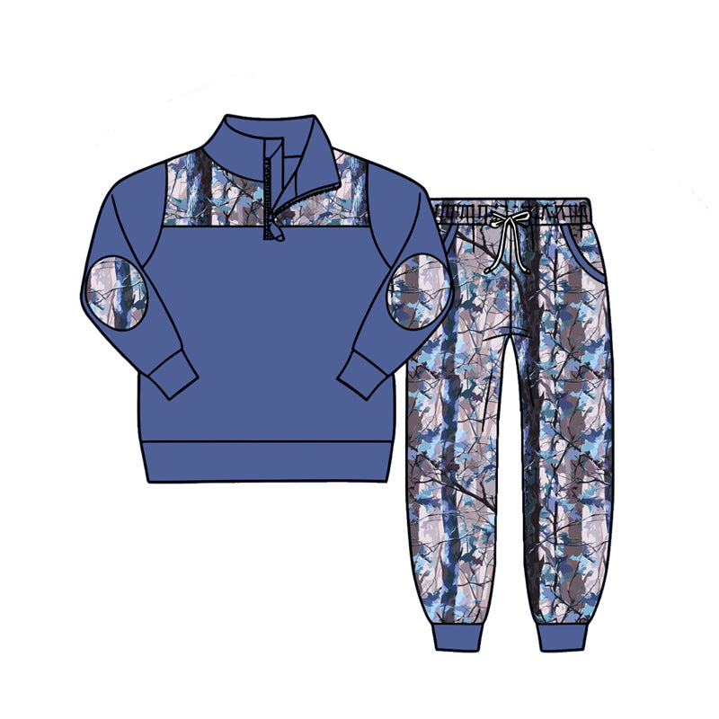 4.27 Pre order No Moq Baby Boys Long Sleeve Camo Zip Pullover Top Pockets Jogger Clothes Sets