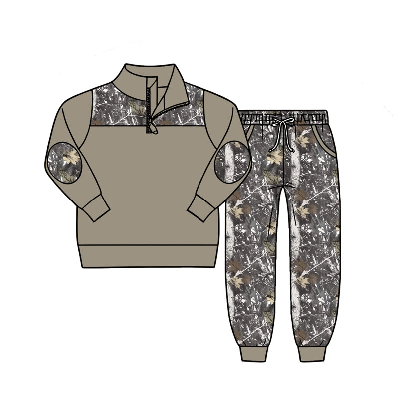 4.27 Pre order No Moq Baby Boys Long Sleeve Camo Zip Pullover Top Pockets Jogger Clothes Sets