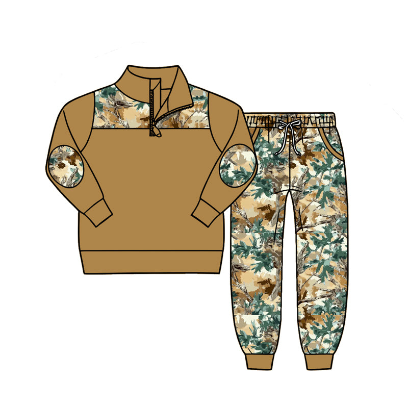 4.27 Pre order No Moq Baby Boys Long Sleeve Camo Zip Pullover Top Pockets Jogger Clothes Sets