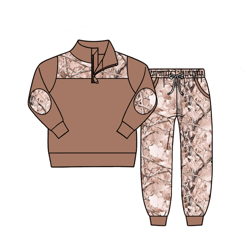 4.27 Pre order No Moq Baby Boys Long Sleeve Camo Zip Pullover Top Pockets Jogger Clothes Sets
