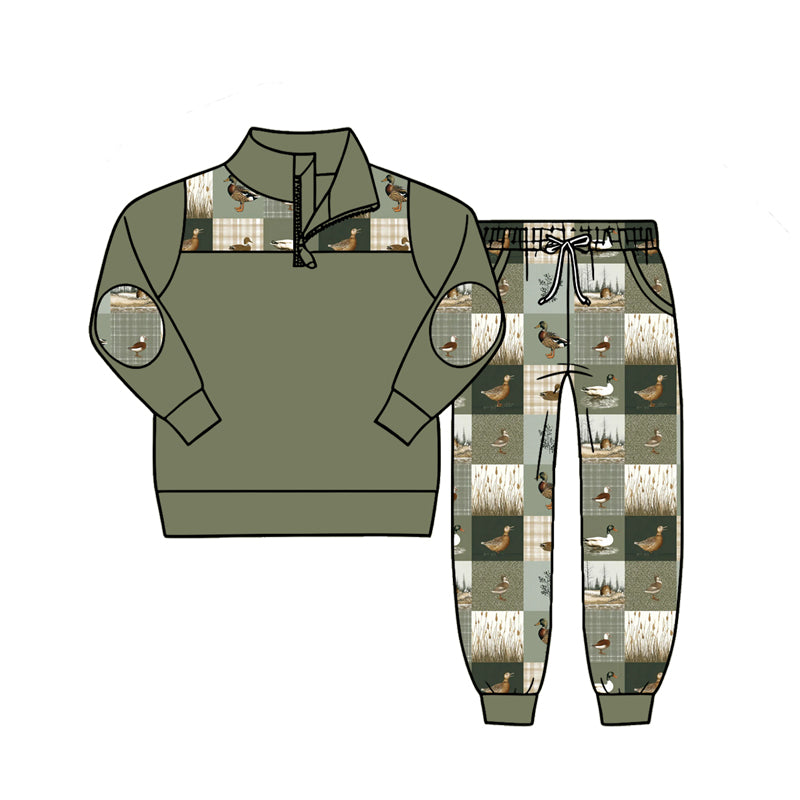 4.27 Pre order No Moq Baby Boys Long Sleeve Camo Zip Pullover Top Pockets Jogger Clothes Sets