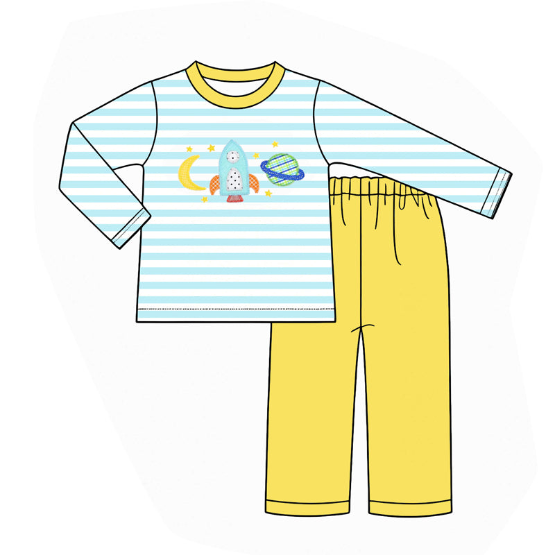 4.28 Pre order No Moq Casual Blue Striped Long Sleeve Top Pants And Matching Romper