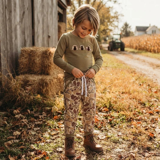 RTS NO MOQ （In stock）BLP1474 milk silk BLP1474 Embroidery Camo Turkey Baby Boys Top Pockets Jogger Thanksgiving Clothes Sets