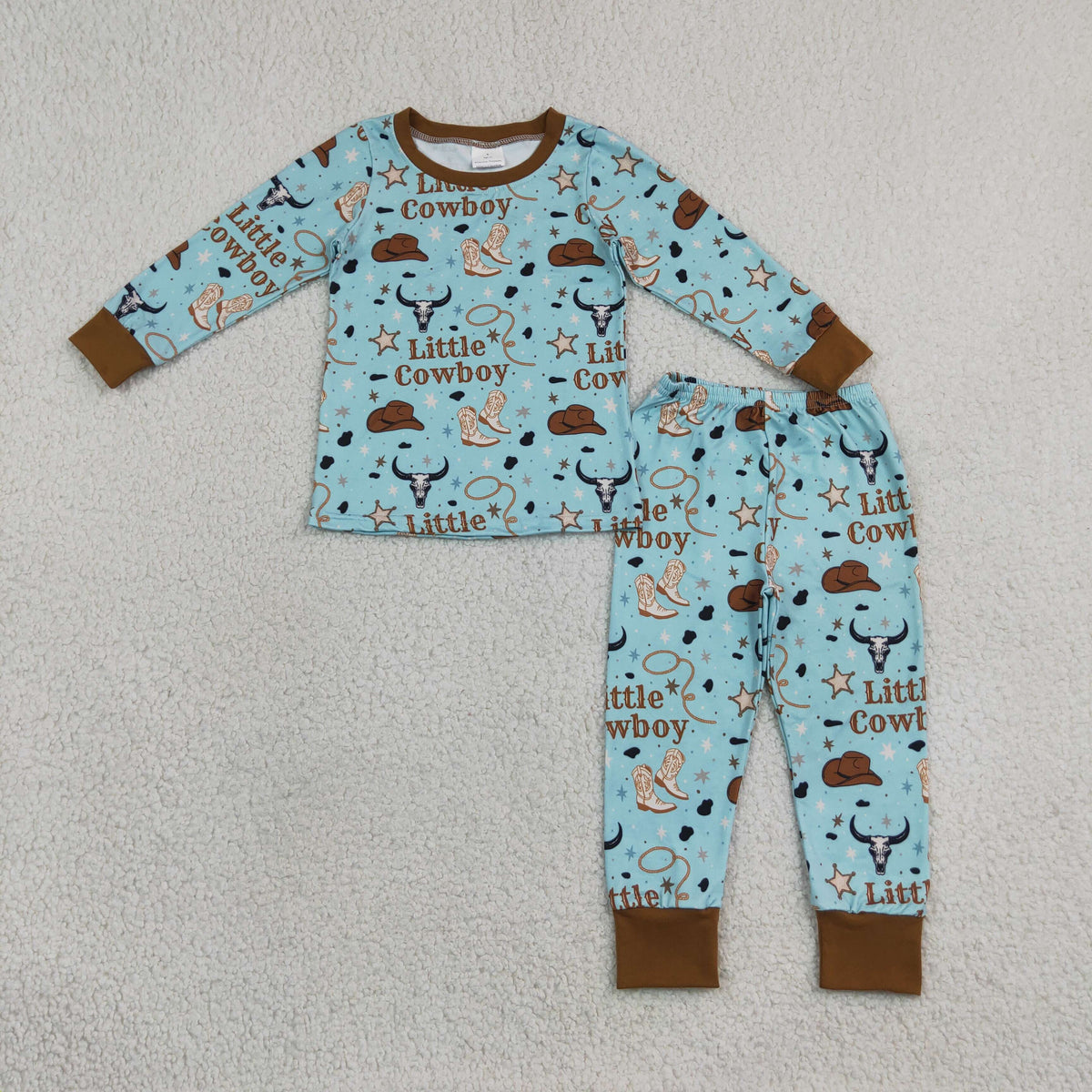RTS NO MOQ Sibling milk silk RTS NO MOQ Sibling milk silk Baby Boys Cowboy Print Zipper Romper And Long Sleeve Top Pants Pajamas Set