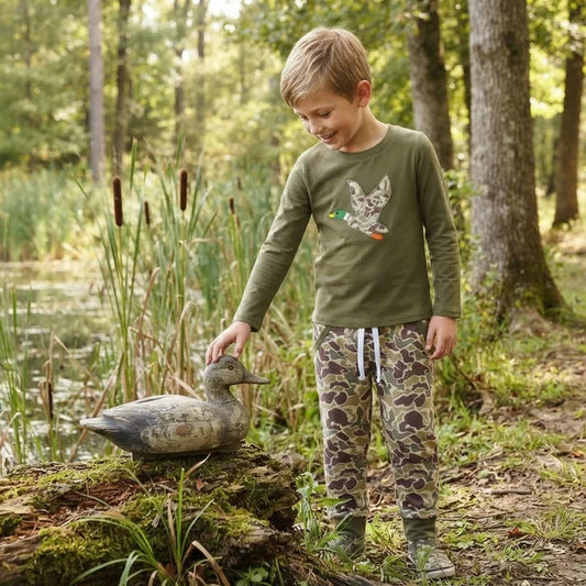 RTS NO MOQ （In stock）milk silk BLP1494 Embroidery Camo Ducks Baby Boys Top Pockets Jogger Hunting Clothes Sets