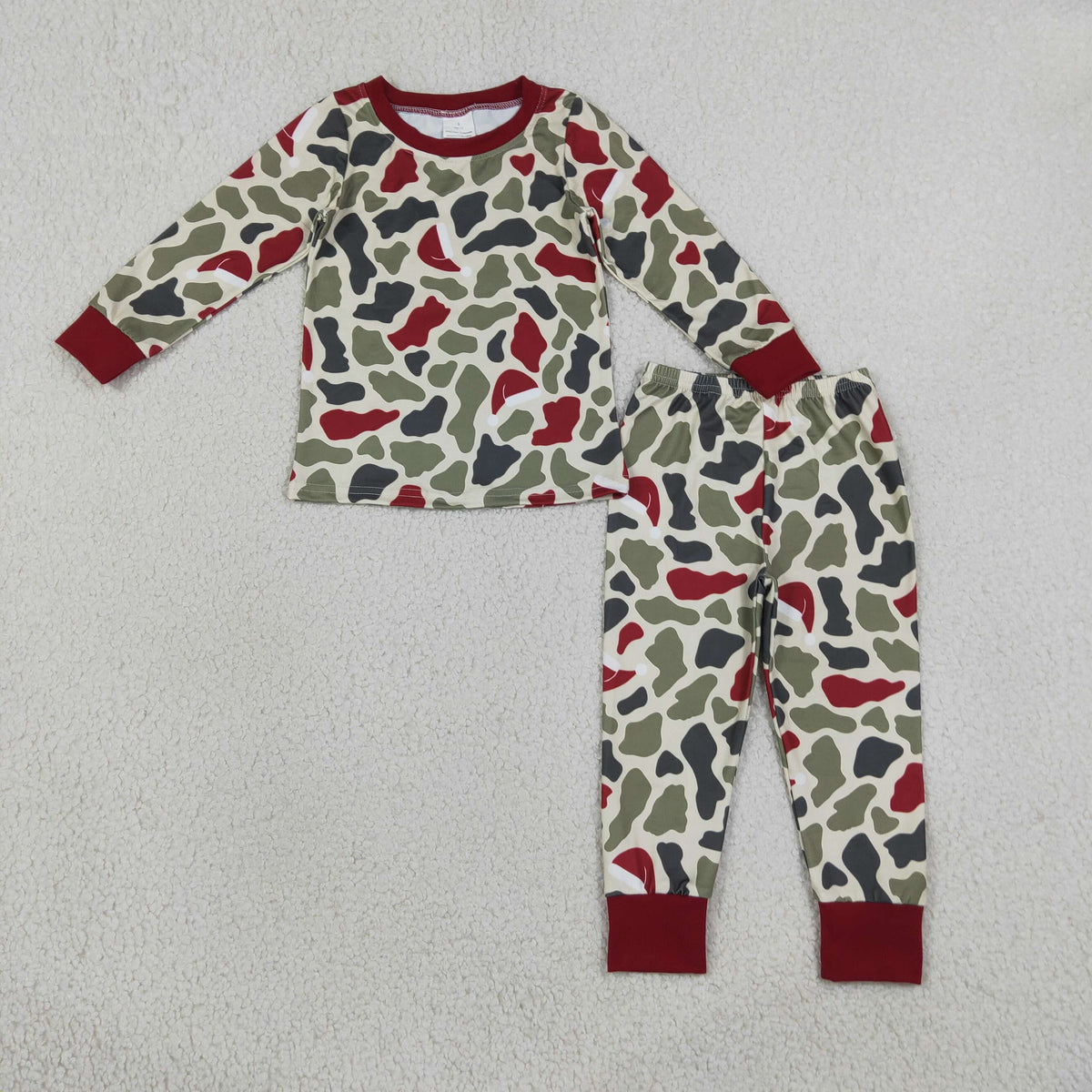 RTS NO MOQ （In stock）milk silk BLP1496 Baby Boys Green Red Camo Top Pant Christmas Pajamas Sets