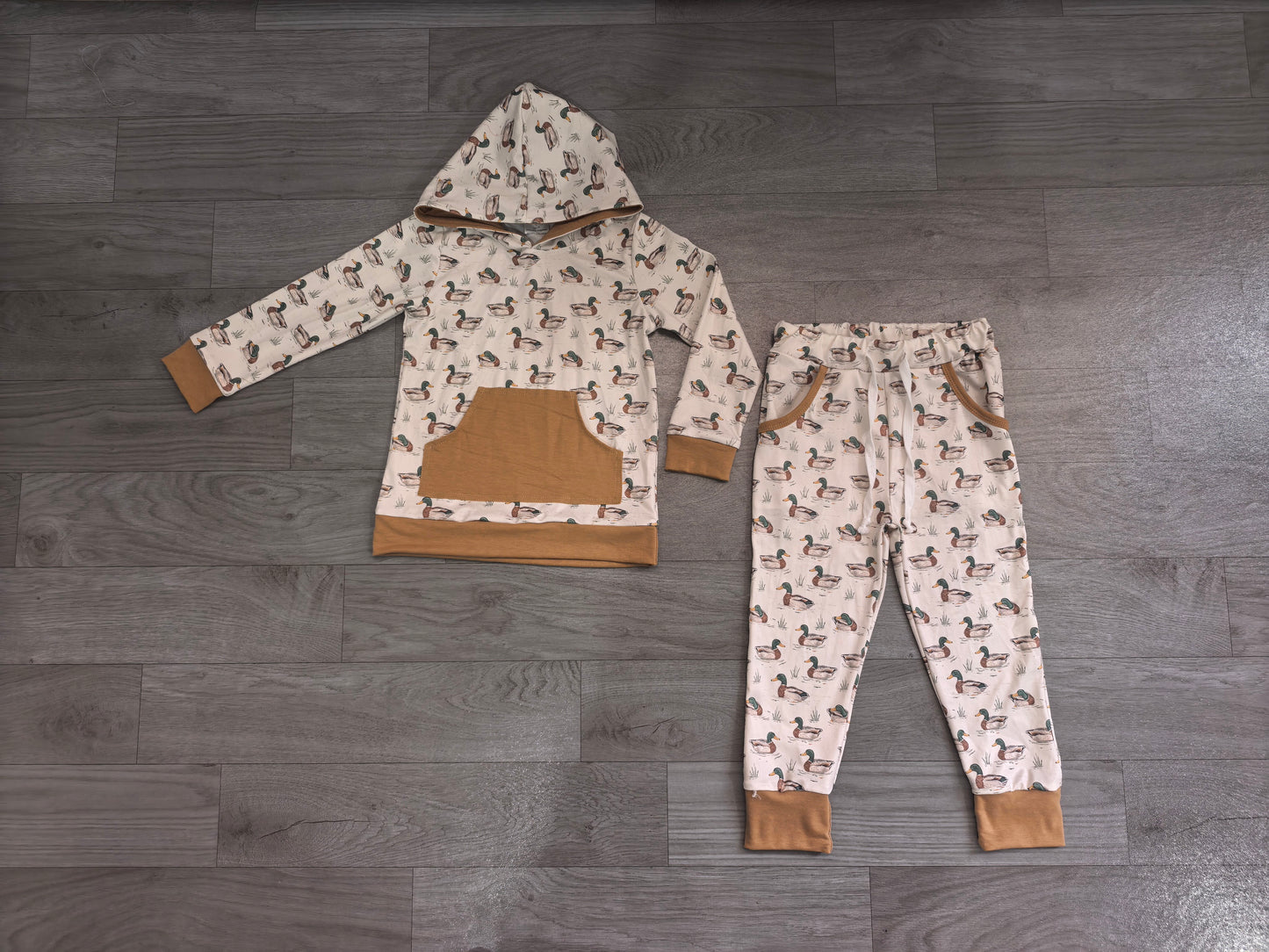 BLP1510 Sample No Moq Baby Boys Ducks Pocket Hoodie Jogger Pants Hunting Clothes Set