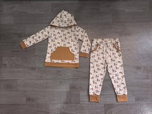 BLP1510 Sample No Moq Baby Boys Ducks Pocket Hoodie Jogger Pants Hunting Clothes Set