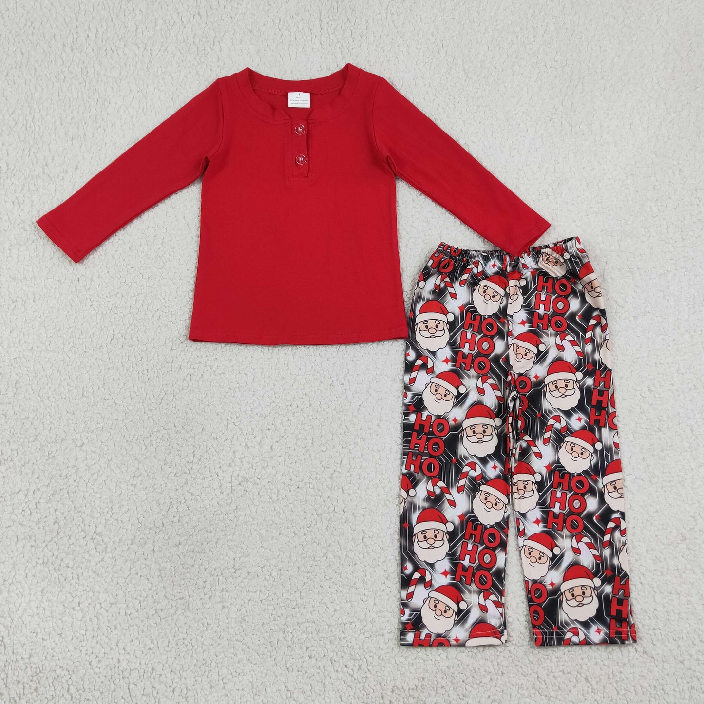 RTS NO MOQ milk silk BLP1513 Baby Boys Solid Red Long Sleeve Top Santa Pants Winter Christmas Daily Clothes Set
