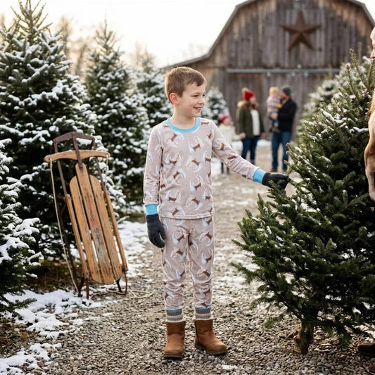 RTS NO MOQ （In stock）milk silk BLP1535 Baby Boys Long Sleeve Top Pant Pajamas Christmas Sets