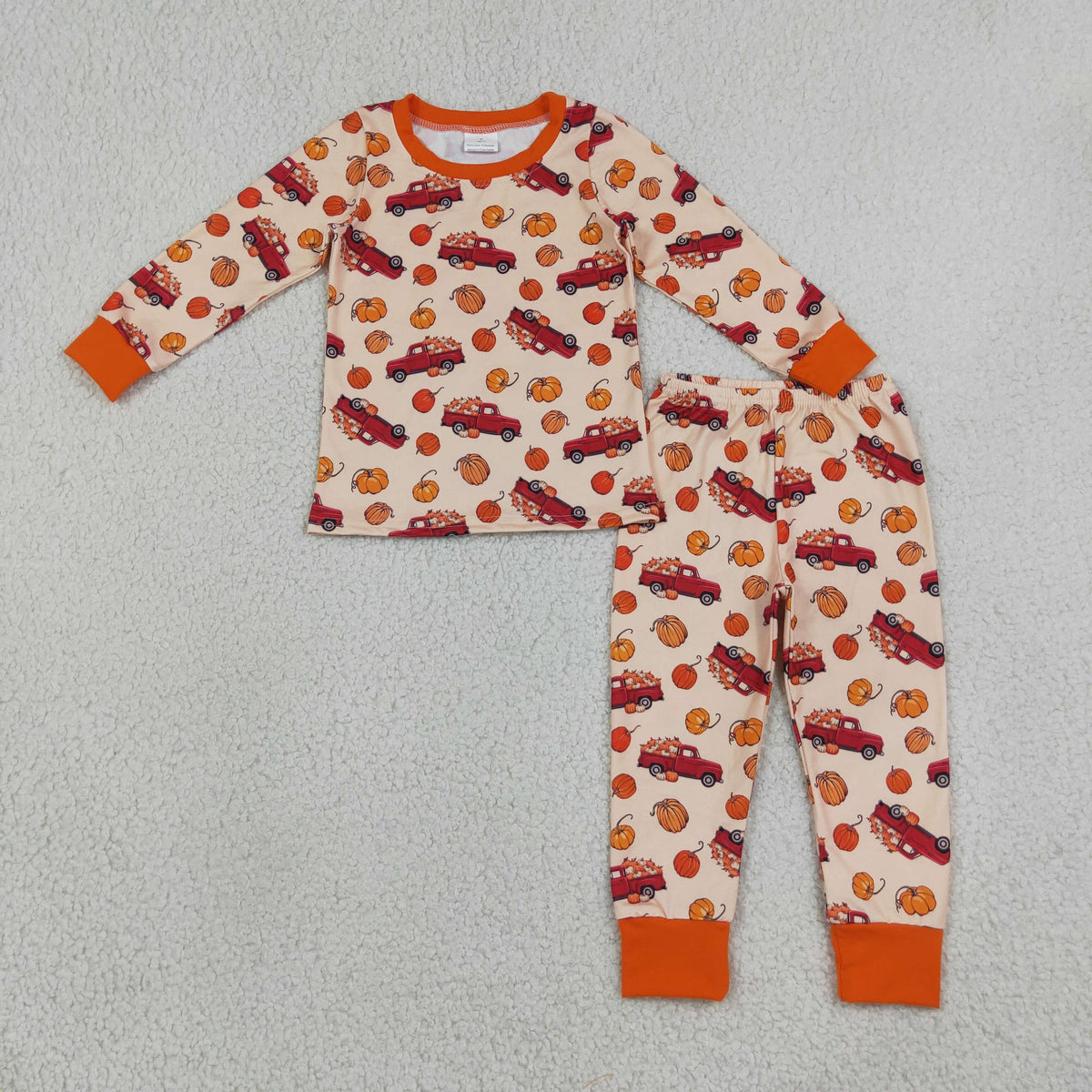 RTS NO MOQ milk silk BLP1541 Baby Boys Pumpkins Trucks Top Pant Fall Pajamas Sets