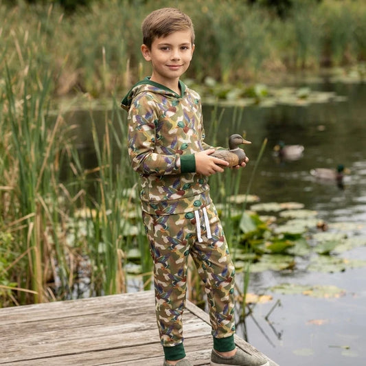 RTS NO MOQ （In stock）milk silk BLP1543 Baby Boys Green Camo Ducks Hoodie Pockets Jogger Set Fall Casual Outfit