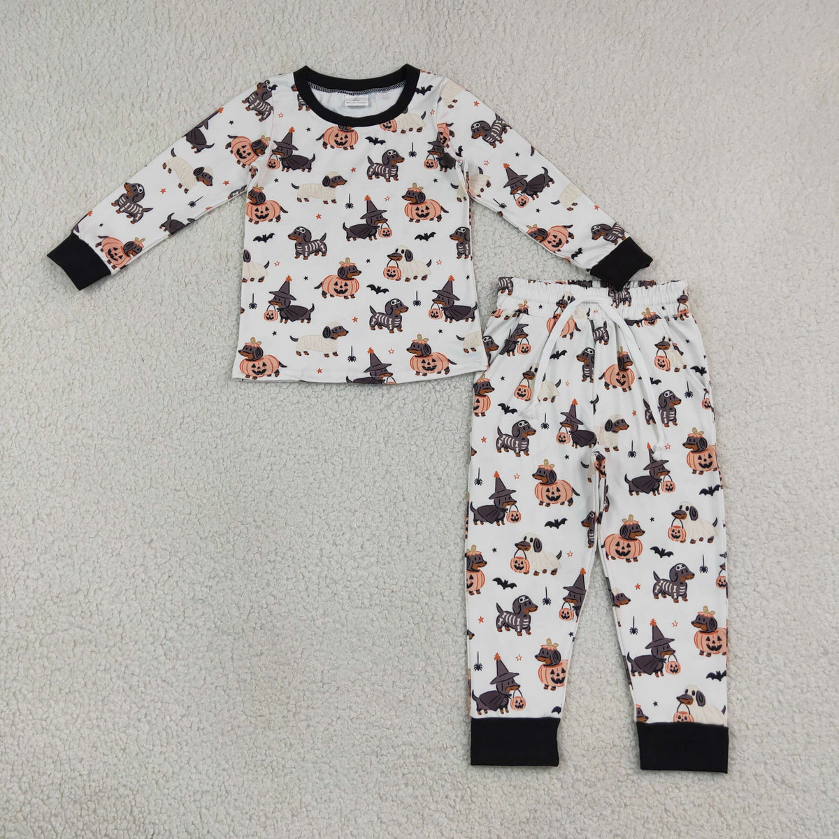 RTS NO MOQ milk silk BLP1548 Baby Boys Ghost Pumpkin Dogs Top Pockets Joggers Halloween Clothes Set
