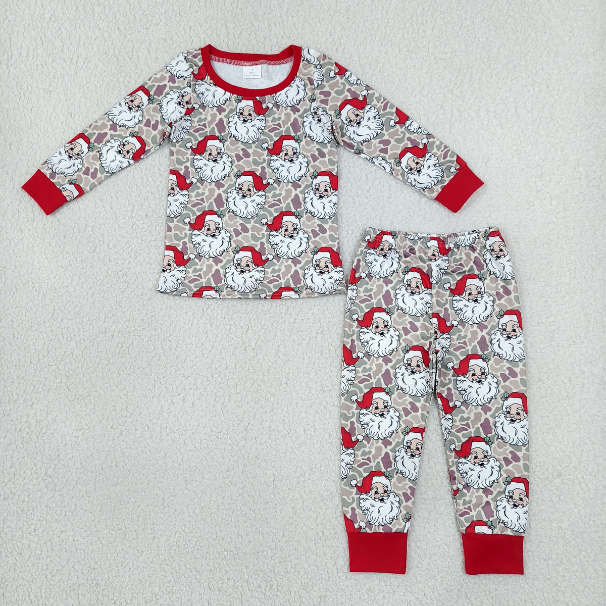RTS NO MOQ （In stock）milk silk BLP1613 Baby Boys Khaki Camo Santa Top Pant Christmas Pajamas Set