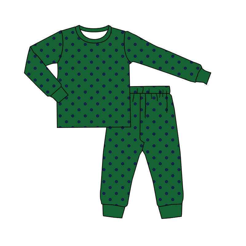 (Preorder new) No moq Toddler Kids Christmas Polka Dot Long Sleeve Crew Neck Top And Jogger Pants Pajama Set