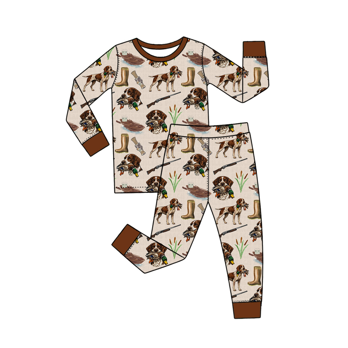 (Preorder new) No moq Baby Boys Duck Hunting Dog Long Sleeve Pj Set And Zipper Romper