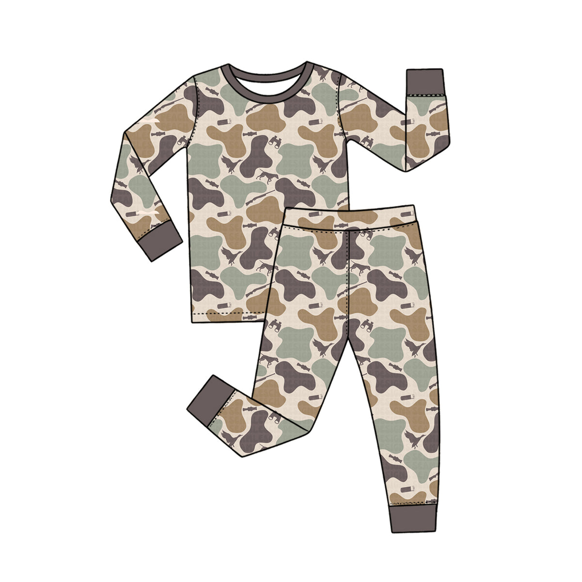 (Preorder new) No moq Baby Boys Duck Camo Long Sleeve Pajama Set And Zipper Baby Romper