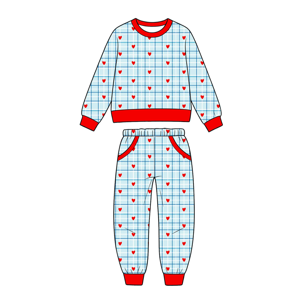 (Preorder new) No moq Baby Girls And Boys Valentines Day Red Heart Plaid Matching Outfit