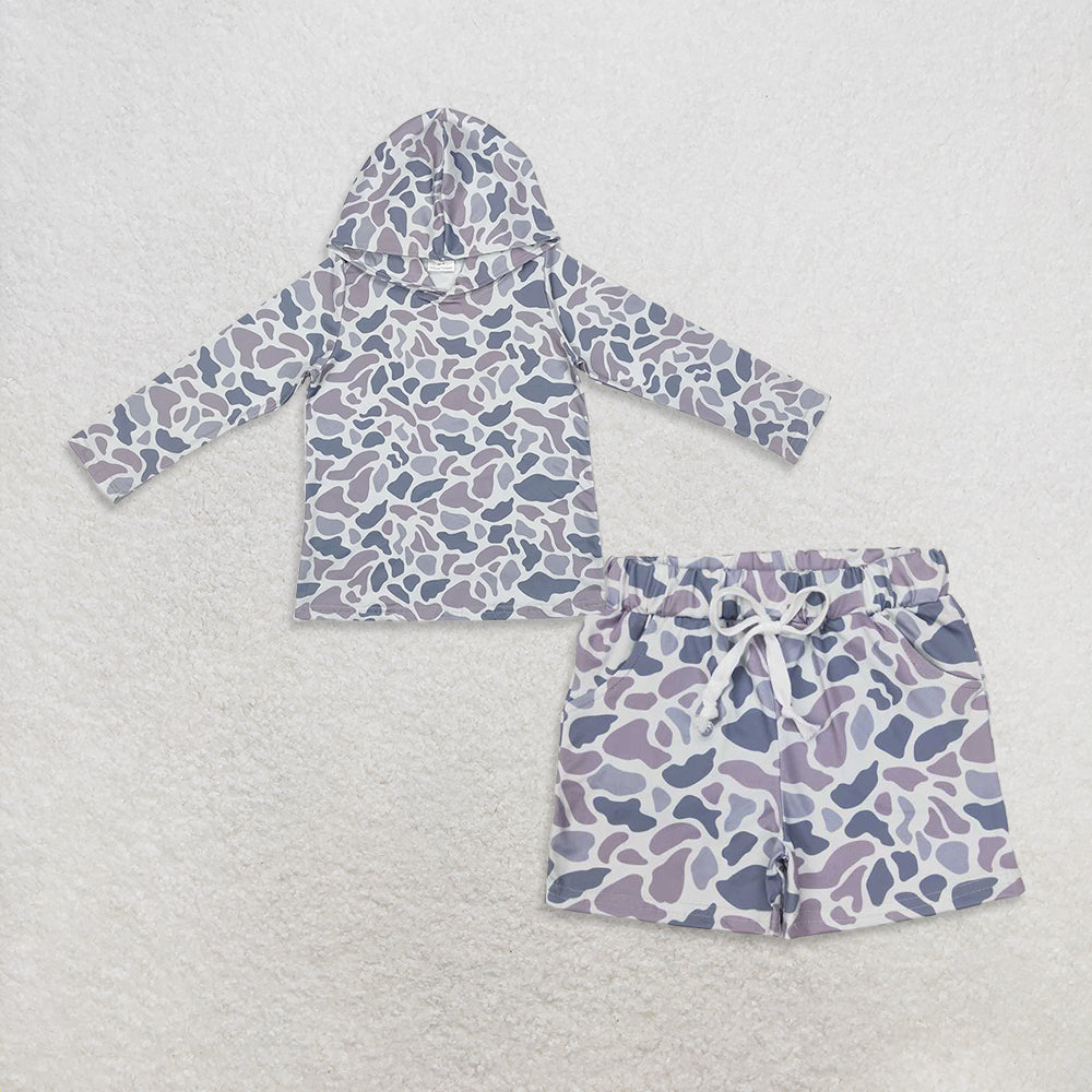 USA Warehouse (IN STOCK)  Kids Boys Grey Camo Baby Clothing Set Hoodie Pocket Pants And Shorts Boys Outfit