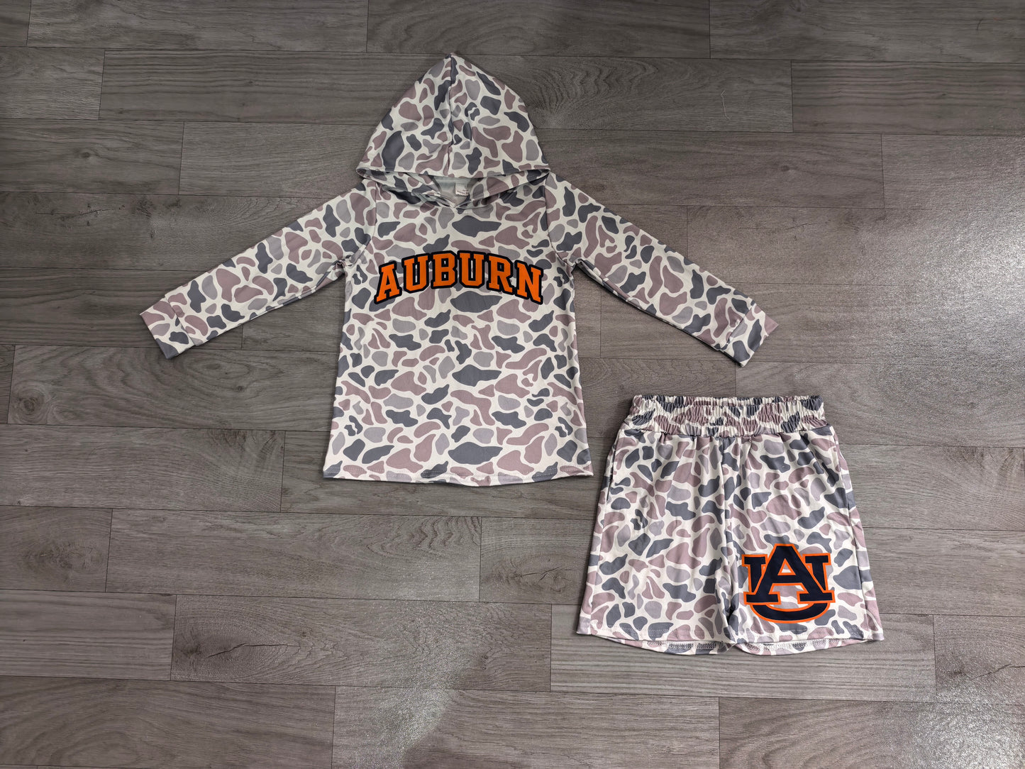 BLS0041 Sample No Moq milk silk Baby Boys Grey Camo Auburn Long Sleeve Hoodie Short Team Clothes Set