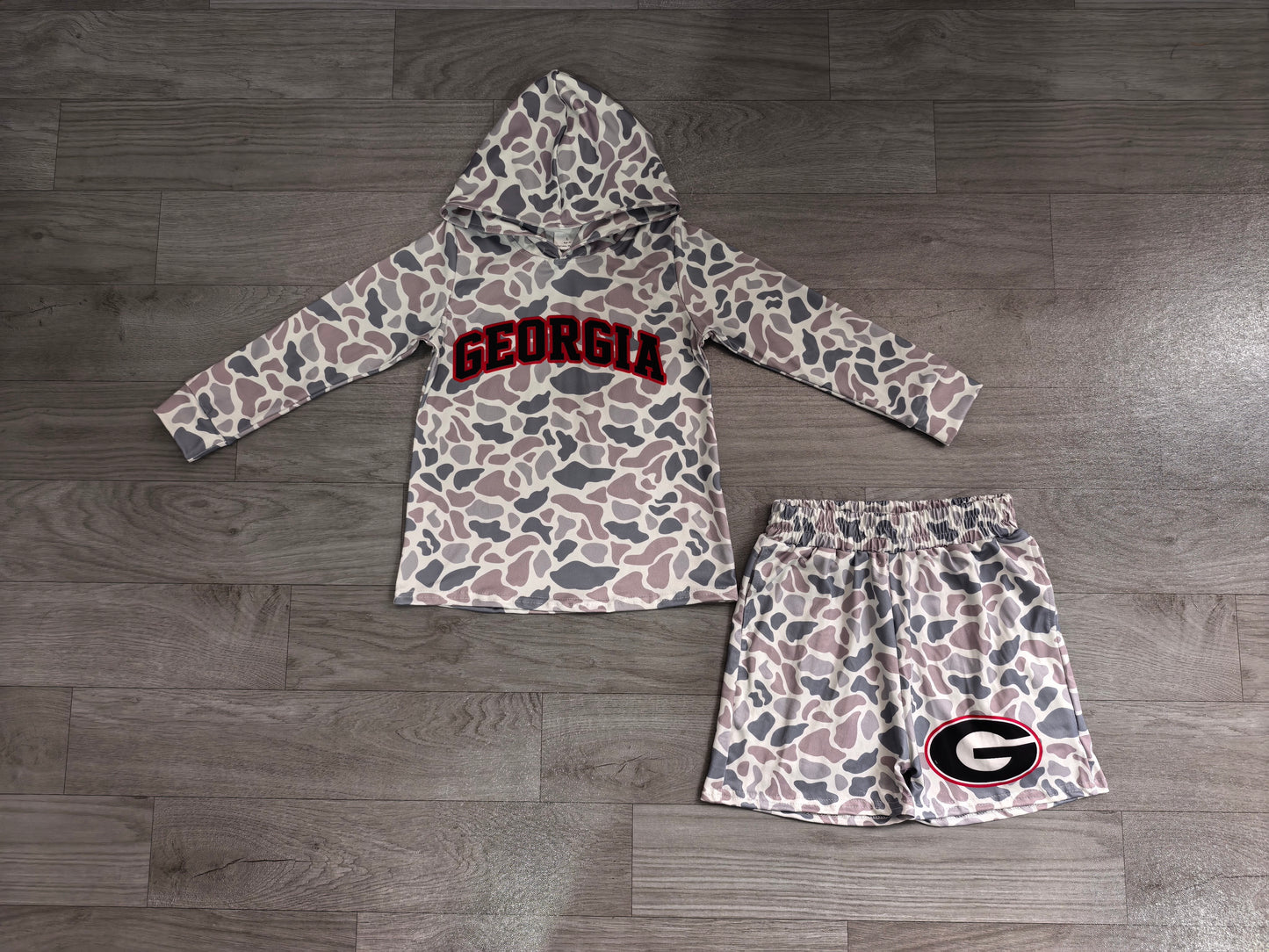 BLS0047 Sample No Moq milk silk Baby Boys Grey Camo Georgia Long Sleeve Hoodie Short Team Clothes Set