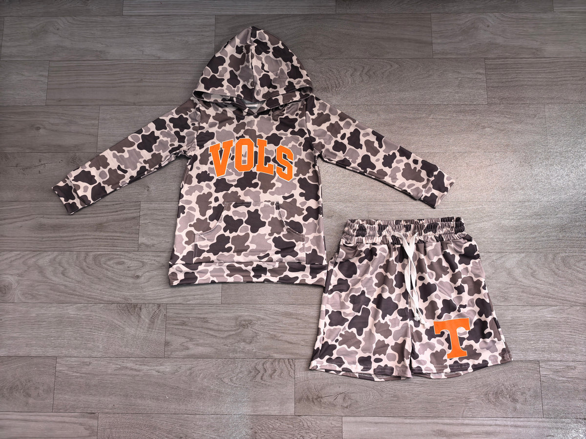 BLS0049 Sample No Moq milk silk Baby Boys Camo Letter Print Long Sleeve Hoodie Tops Shorts Team Clothes Set