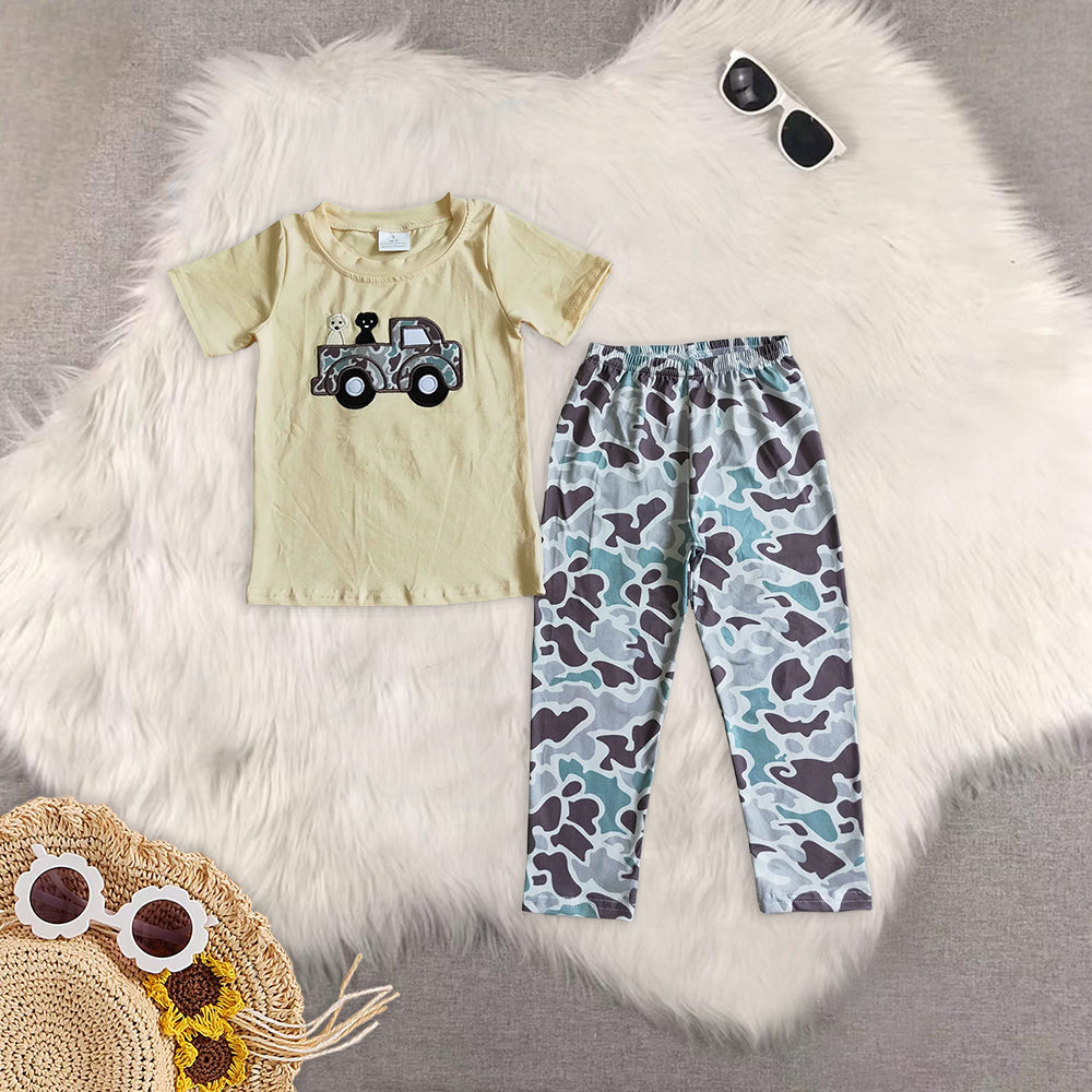 8.13  RTS Sibling Dog pumpkin embroidery plaid pants baby boy fall clothes