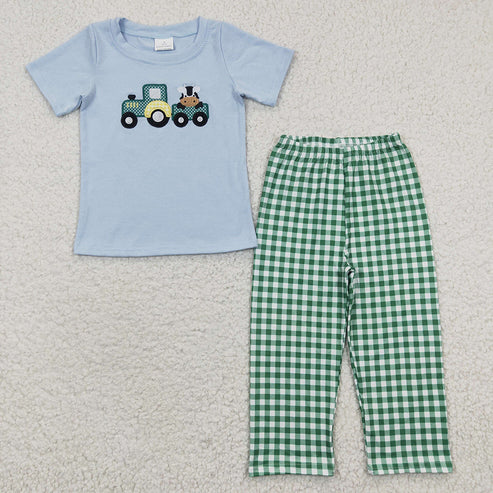 11.11 RTS Sibling Baby Boys Embroidery Hunting Short Sleeve Shirt Pants Clothes Sets